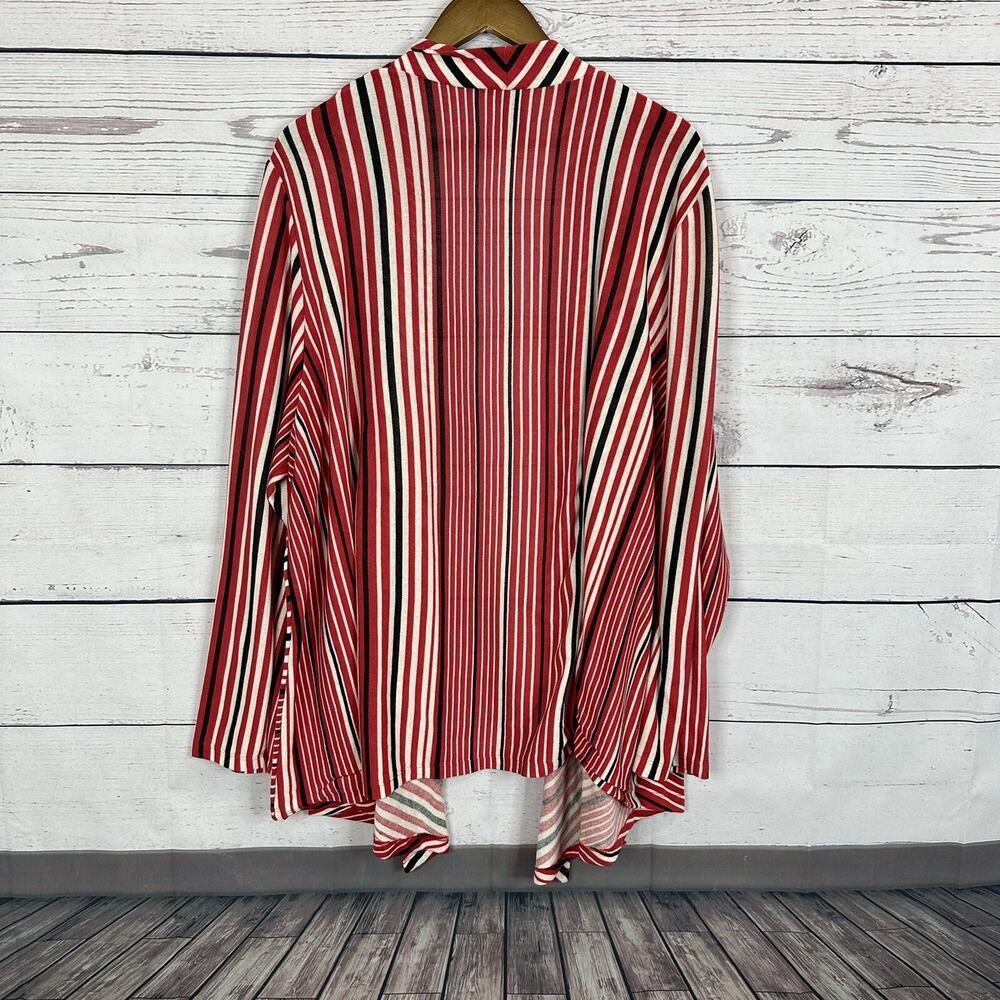 Maggie‎ Barnes Cardigan Sweater Womens 3x Red Open Knit Long Sleeve Stripe - Picture 4 of 13